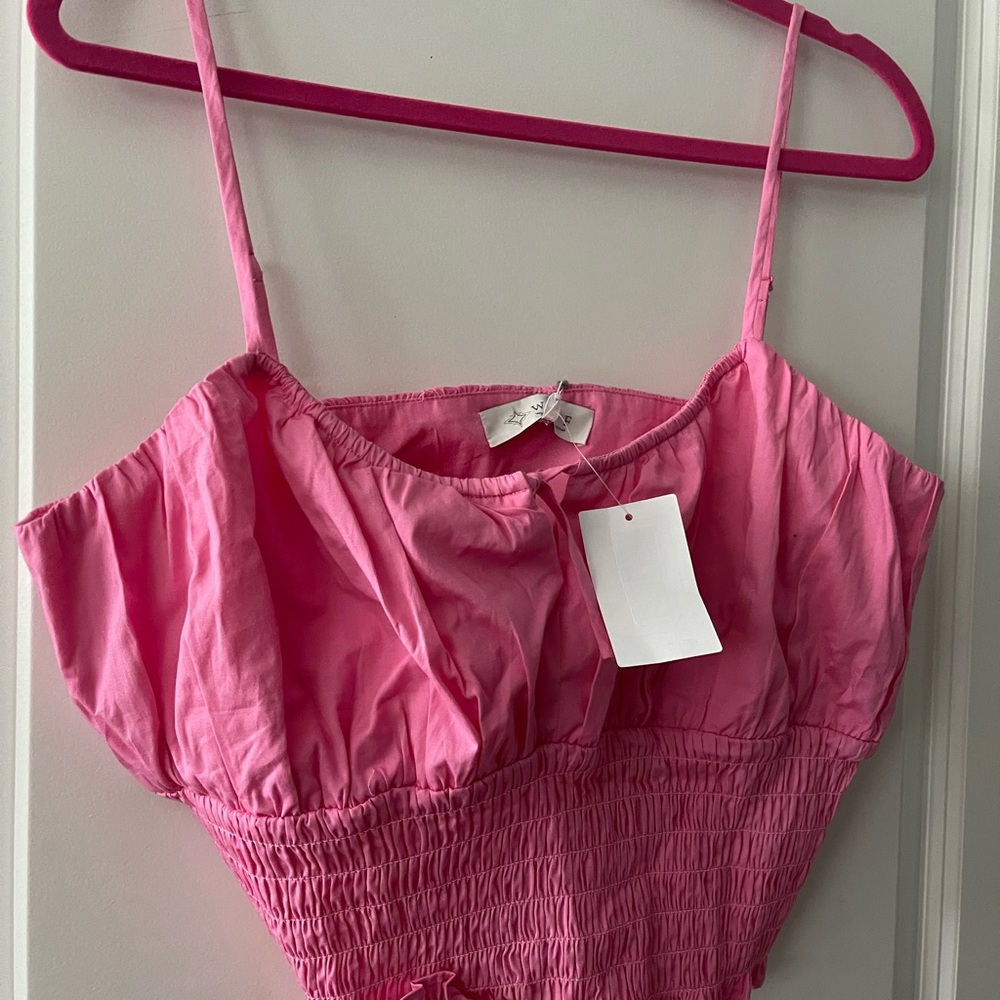 Wayf Pink Smocked Spaghetti Strap Top